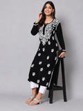Black Lucknowi Chikankari Rayon Kurta for Woman