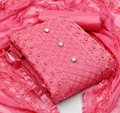 Women's Pink Cotton Blend Embroidered Dress | Unstitched Salwar Suit Material for Women
